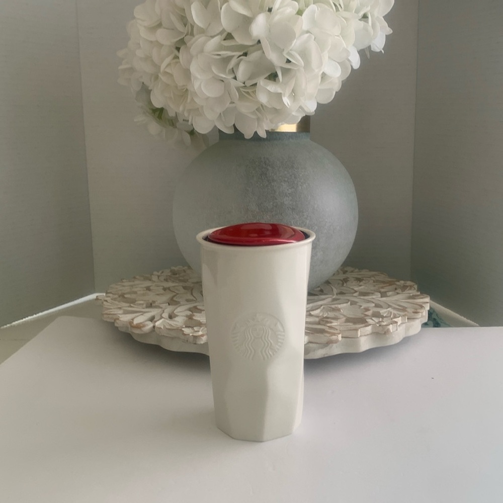 STARBUCKS Double Wall Faceted White 10ozCeramic Tumbler